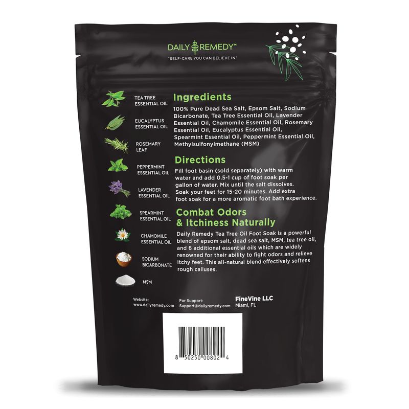 Tea Tree Oil Foot Soak with Epsom Salt - Made in USA - for Toenail Athletes Foot, Stubborn Foot Odor Scent, Softens Calluses &amp; Soothes Sore Tired Feet - 16 Ounces