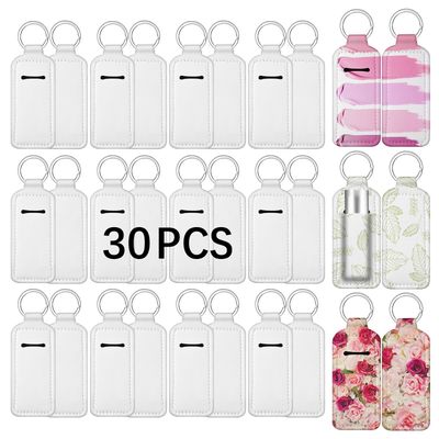 Anpuimult 30 PCS Sublimation chapstick holder blanksbulk neoprene lip balm holder keychainNeoprene Clip-on Sleeve Travel Key Ring Holder DIY sublimation blanks products