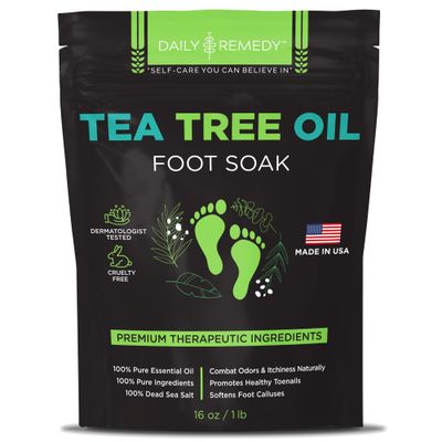 Tea Tree Oil Foot Soak with Epsom Salt - Made in USA - for Toenail Athletes Foot, Stubborn Foot Odor Scent, Softens Calluses &amp; Soothes Sore Tired Feet - 16 Ounces