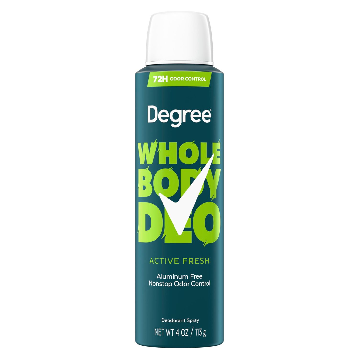 Degree Men Whole Body Deodorant Active Fresh Spray for Men Aluminum Free 72H Odor Protection, 4 oz