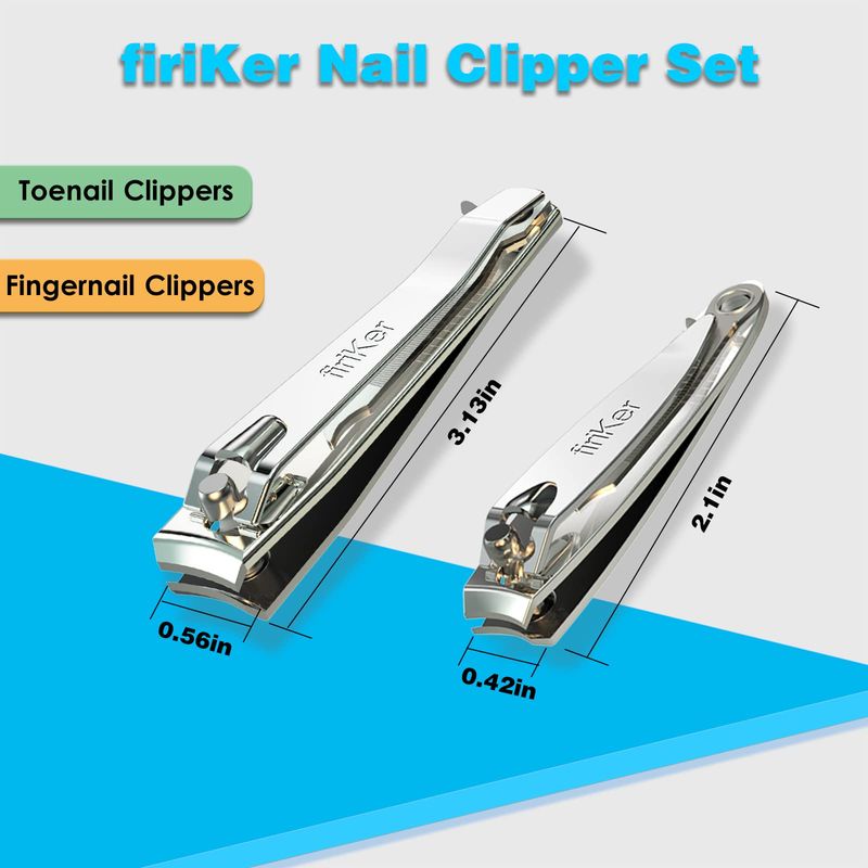 firiKer Nail Clipper Set,Premium Stainless Steel Fingernail and Toenail Clipper Cutters with Nail File, Sharp Effortless Nail Clippers Set for Men &amp; Women(Silver)