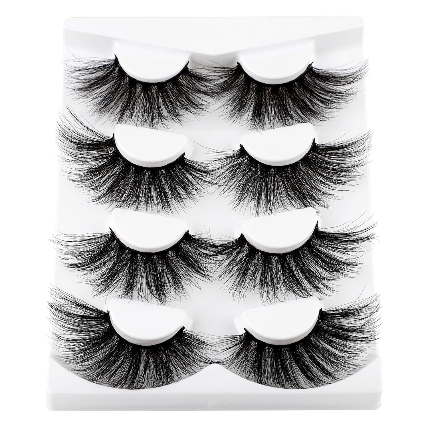 wiwoseo 25MM Lashes False Eyelashes Long Dramatic Faux Mink Fake Eye Lashes Thick Cross Fluffy Volume 4 Pairs Pack