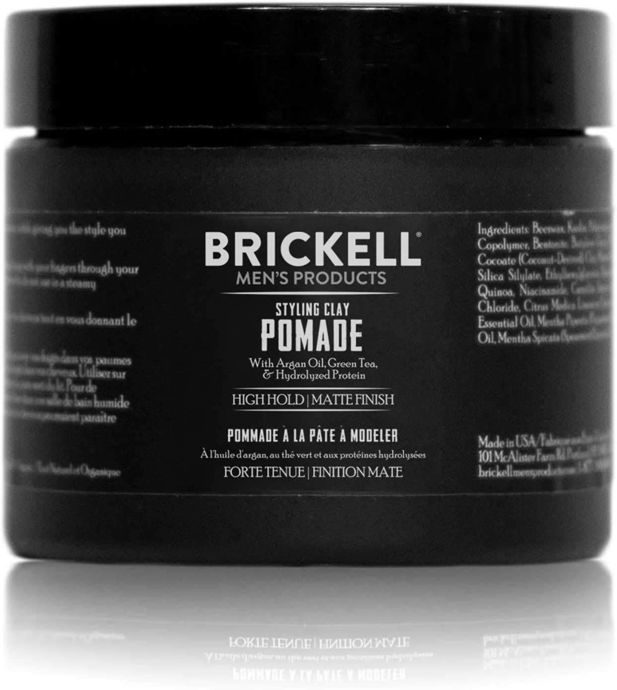 Brickell Men&#39;s Products Hair Styling Clay Pomade For Men, Natural &amp; Organic with Strong Hold &amp; Matte Finish, Product for Modern Hairstyles, 2 Ounces, Scented