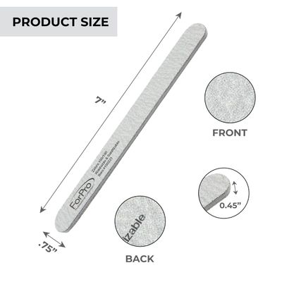 ForPro Professional Collection Zebra Foam Board, 100180 Grit, Double-Sided Manicure Nail File, 7" L x .75" W 50-Count