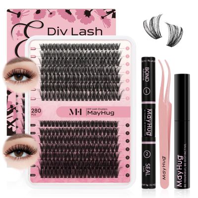 Mayhug Lash Clusters Kit - Individual Lashes Clusters, Fluffy Eyelash Extension 70D 80D Eyelash Clusters10-18mm DIY Lash Extensions Kit with Waterproof Lash Bond and Seal and Lash Tweezers