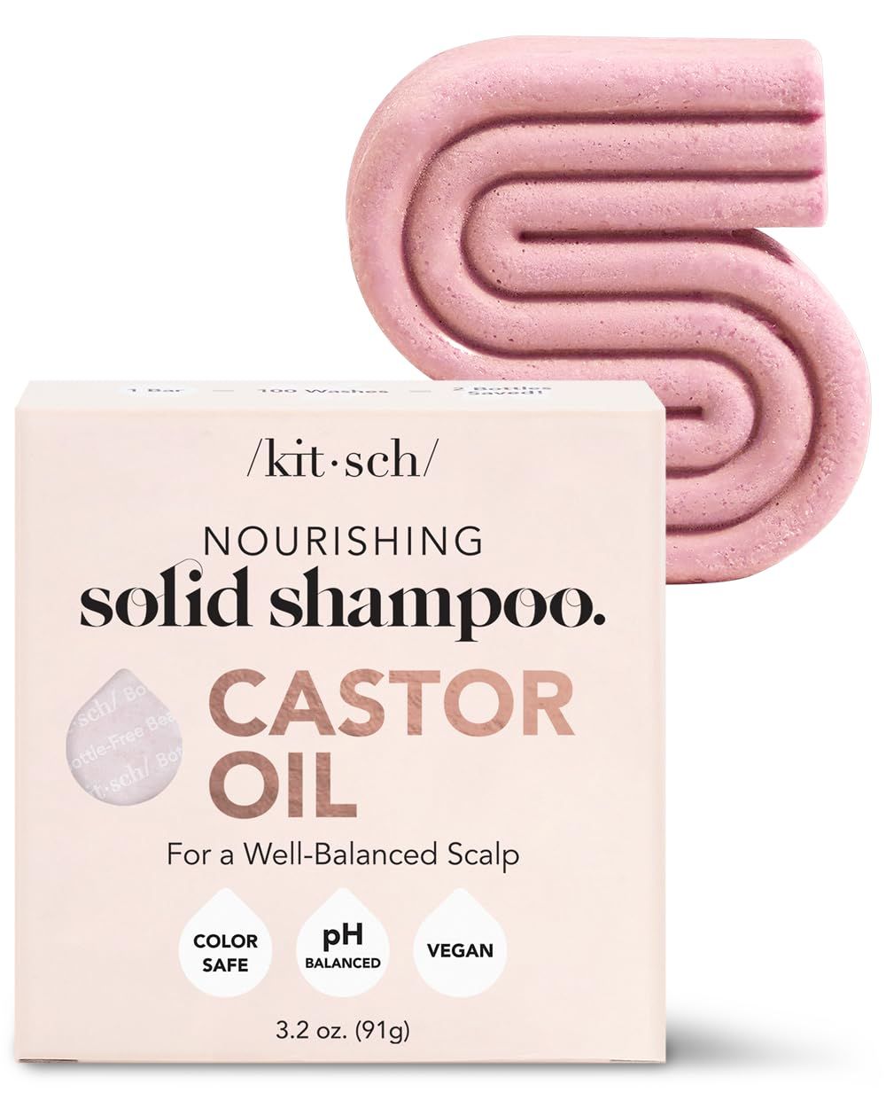 Kitsch Castor Oil Shampoo Bar for Hair Hydration &amp; Moisturizing | Vegan &amp; All Natural Solid Shampoo | Made in USA | for Dull &amp; Dry Hair | Strengthens Hair | Paraben Free, 3.2oz