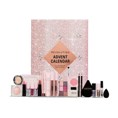 Revolution Beauty 24-Piece Holiday Beauty Advent Calendar, Makeup Gift Set with Lip Gloss, Nourishing Lip Masks, Brushes &amp; Brow Gel, Vegan &amp; Cruelty-Free