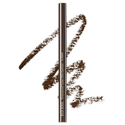 THESAEM Eco Soul Powerproof Super Slim Eyeliner - Smudge Proof Gel Eyeliner - Micro Precision Tip (2mm) - Highly Pigmented &amp; Long-lasting Eye Makeup Glides on Smoothly, 0.1g (BR05 Choco Brown)