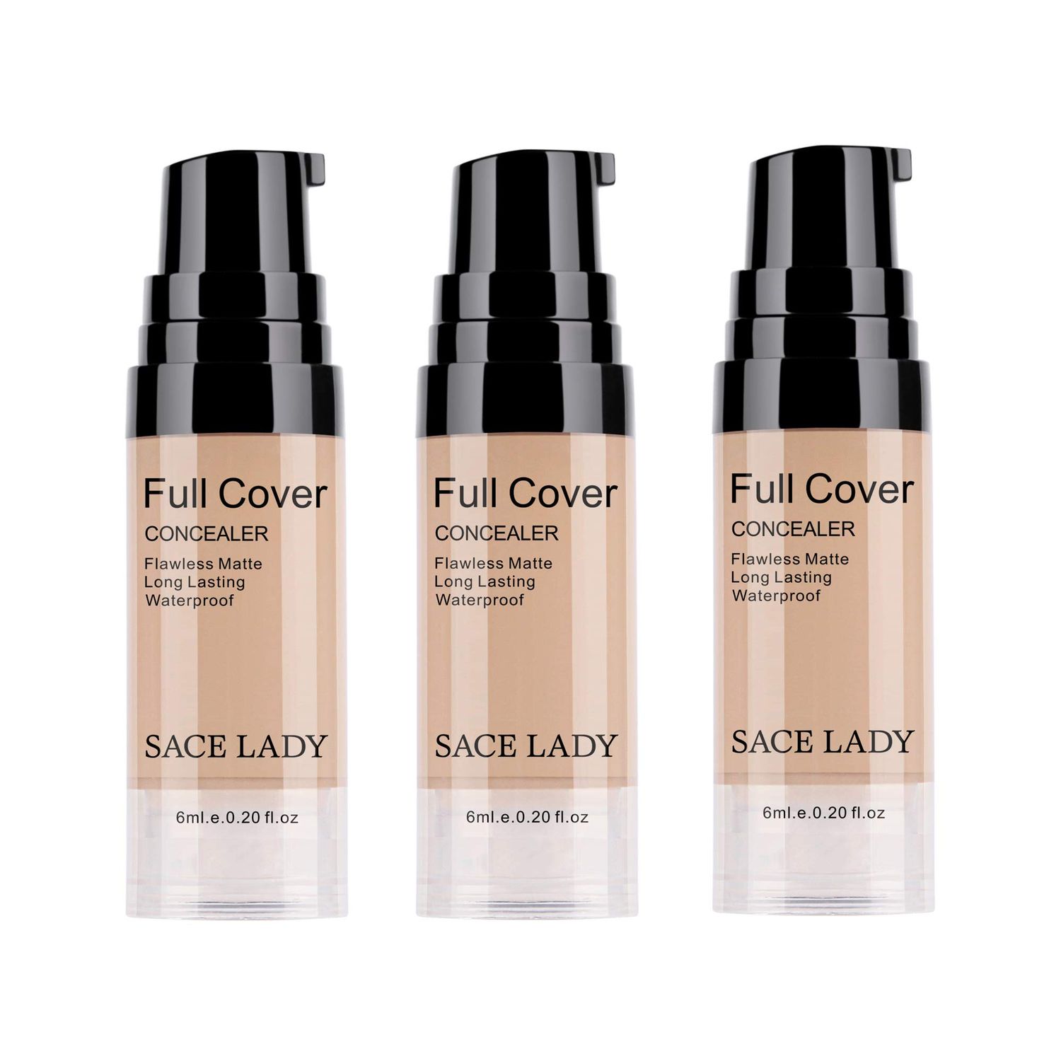3 Pack Pro Full Cover Liquid Concealer, Waterproof Smooth Matte Flawless Finish Creamy Concealer Foundation for Eye Dark Circles Spot Face Concealer Makeup, Size36ml0.20Fl Oz, Natural