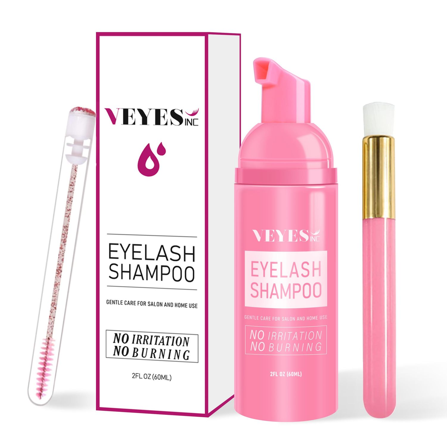 VEYES INC Lash Shampoo for Lash Extensions. Eyelash Wash for Extensions &amp; Natural Lashes. Eyelash Extension Cleanser  Brush,Oil &amp; Sulfate Free,60ml. Lash Supplies for Salon &amp; Home Care