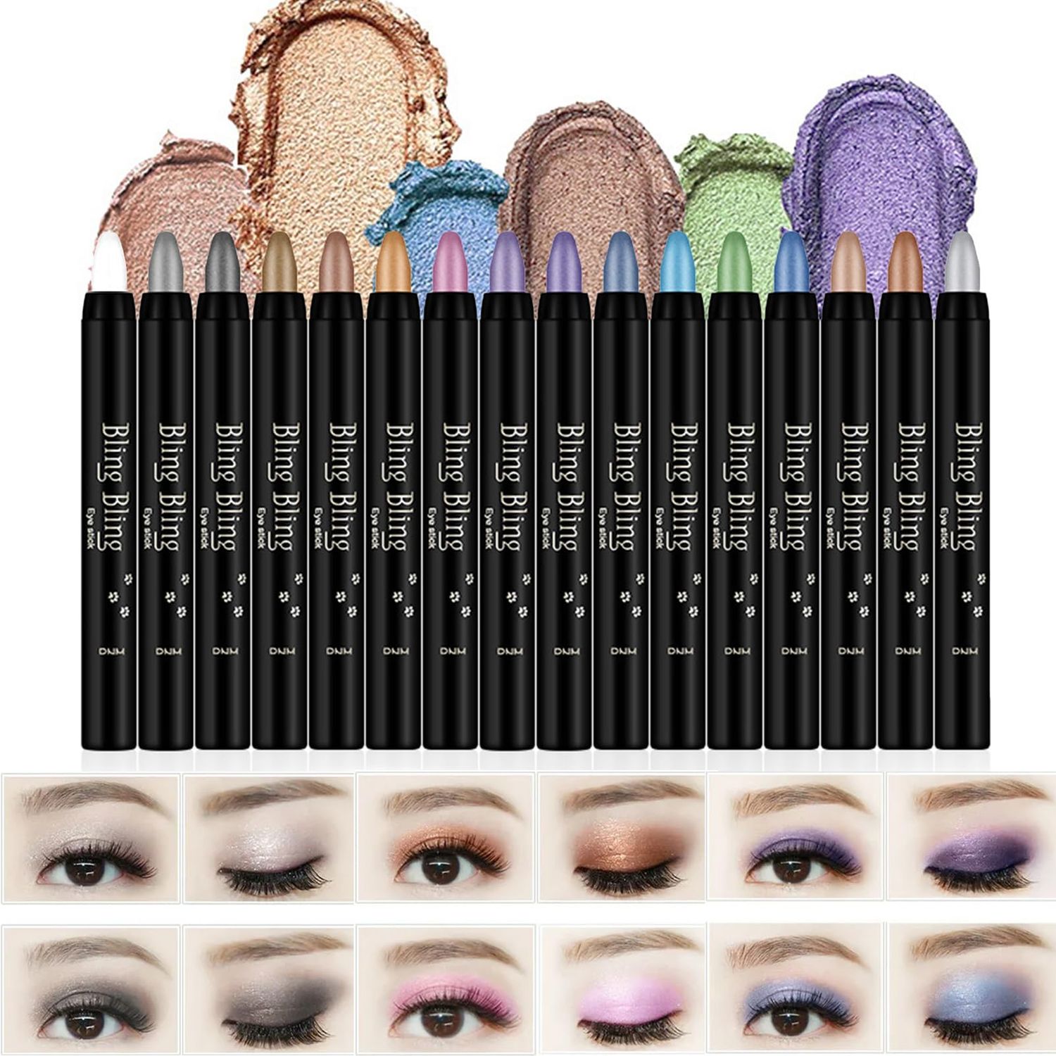 16 Colors Glitter Eyeshadow Stick Colorful Set, Waterproof Eye Shadow Sticks, Cream Eyeshadow Pencil Makeup Set, High Pigmented Waterproof &amp; Long Lasting Contour Stick, EyeLiner Makeup for Women