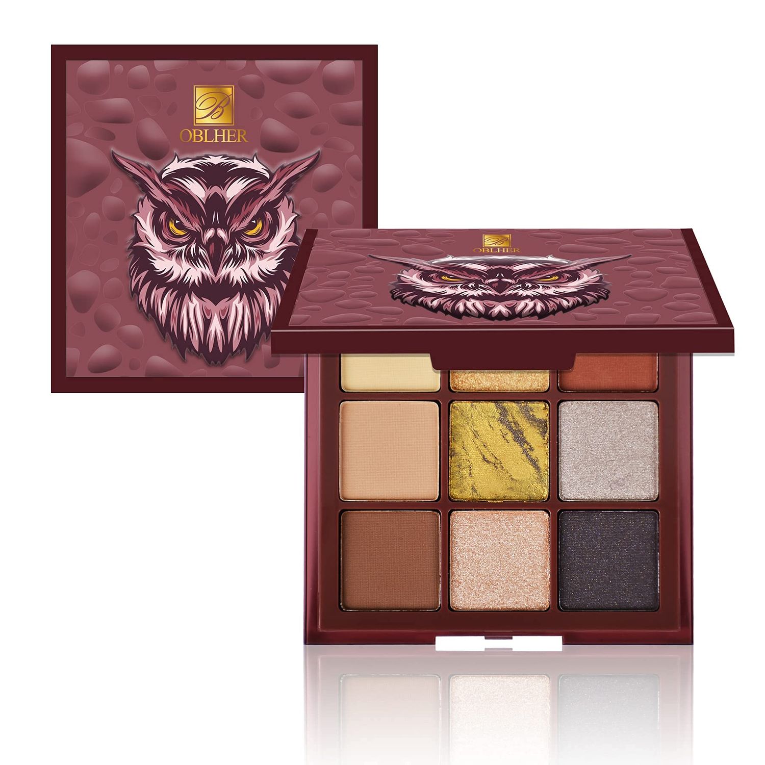 OBLHER B Eyeshadow Palette 9 Color Pearl Cream Makeup Pallet Matte Velvet Texture, Natural Earth Tone Eye Shadow Suitable for Rock Style Smoky Makeup 0.29oz E9526-1