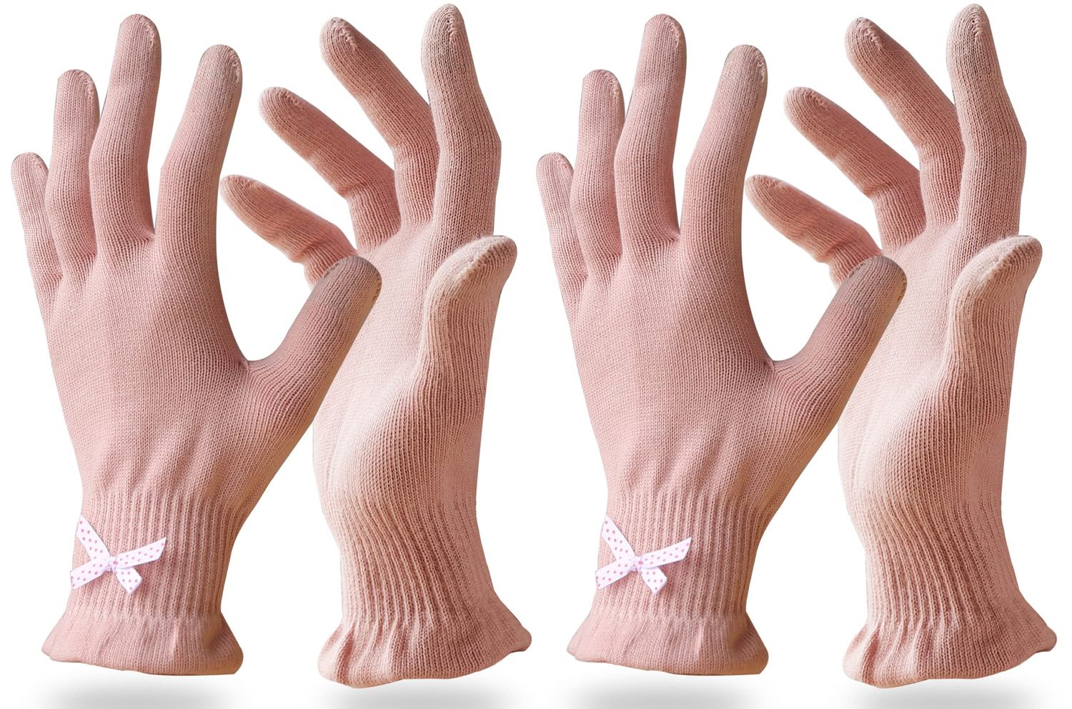 Evridwear Beauty Cotton Gloves with Touchscreen Fingers for SPA, Eczema, Dry Hands, Hand Care, Day and Night Moisturizing, (2 Pair SM, Feather Weight Pink Color)