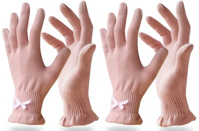 Evridwear Beauty Cotton Gloves with Touchscreen Fingers for SPA, Eczema, Dry Hands, Hand Care, Day and Night Moisturizing, (2 Pair SM, Feather Weight Pink Color)