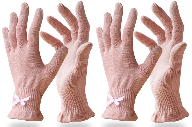 Evridwear Beauty Cotton Gloves with Touchscreen Fingers for SPA, Eczema, Dry Hands, Hand Care, Day and Night Moisturizing, (2 Pair SM, Feather Weight Pink Color)