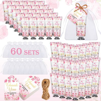 60 Sets Baby Shower Hand Cream, Wedding Hand Cream Gifts, Baby Shower Party Favors Gifts for Guests Bridal Shower, Travel Size Hand Lotion Bulk for Wedding, Baby Shower Thank You Gifts (Baby Girls)