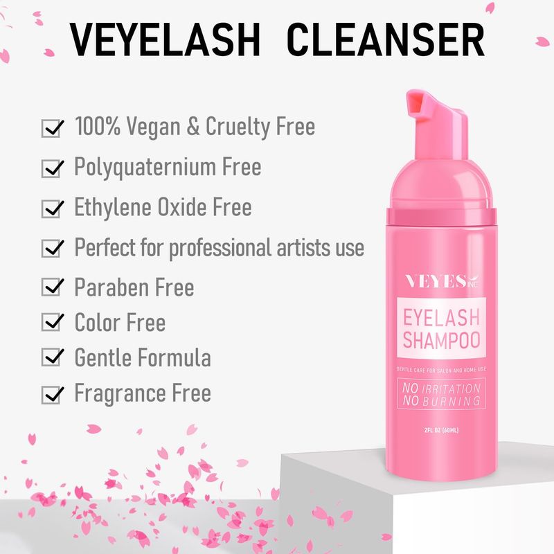 VEYES INC Lash Shampoo for Lash Extensions. Eyelash Wash for Extensions &amp; Natural Lashes. Eyelash Extension Cleanser  Brush,Oil &amp; Sulfate Free,60ml. Lash Supplies for Salon &amp; Home Care