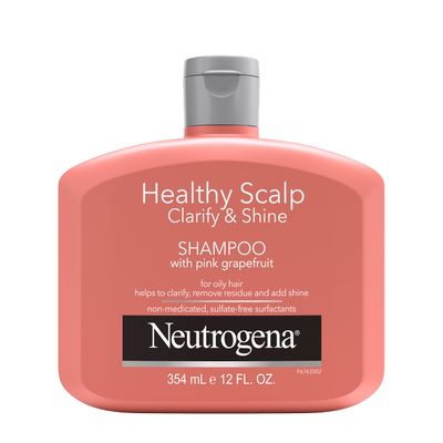 Neutrogena Exfoliating Healthy Scalp Clarify &amp; Shine Shampoo for Oily Hair and Scalp, Anti-Residue Shampoo with Pink Grapefruit, pH-Balanced, Paraben &amp; Phthalate-Free, Color-Safe, 12oz