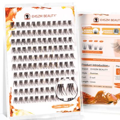 Ehszm Beauty Upgraded,Wispy Lash Clusters 12mm D Curl Only,Eyelash Clusters Natural,Ultra-Soft Individual Lashes,Empowered by New Softening Factor.No Plastic Feel,New Comfort - Sunrise Style