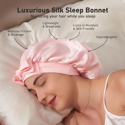 LitBear 100% Mulberry Silk Bonnet for Sleeping Women, 6A 22 Momme, Large Double-Layer Silk Hair Wrap with Tie Band, Non-Slip Silk Turban, Includes Silk Scrunchie