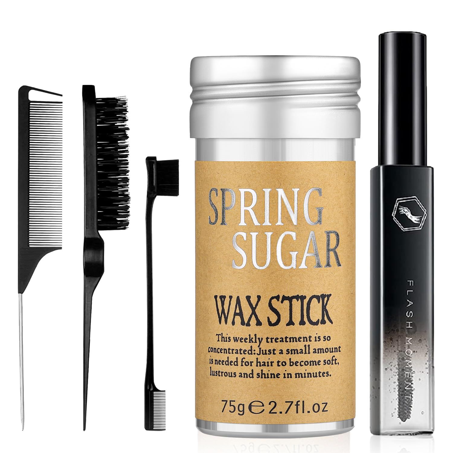 SPRINGSUGAR 5 Pcs Hair Wax Stick for Flyaways Edge Control Slick - Styling Tools Includes , Finishing , Comb, Gel for Fly Away for Women