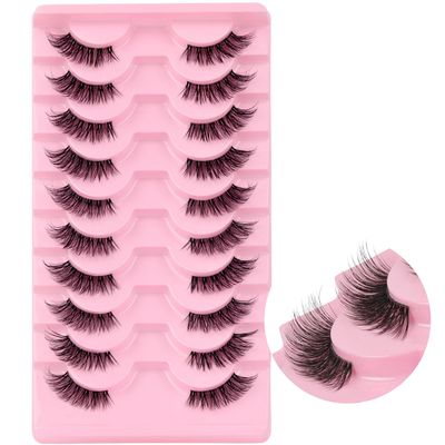 Ahrikiss Half Lashes Natural Look 10 Pairs Wispy Cat Eye Lashes 10mm 3D Fluffy False Eyelashes with Clear Band Short Half Eyelashes (TB02)