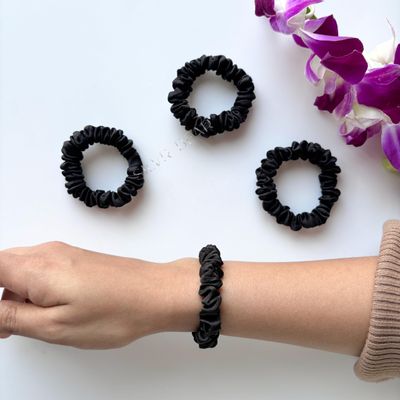 Silvr Bear Luxury Satin Skinny Scrunchies, 6 Count - Black Skinny, Hair Ties for Women, Girls and Men, Softer than Silk Scrunchies, Hair Accessories for All Hair Types
