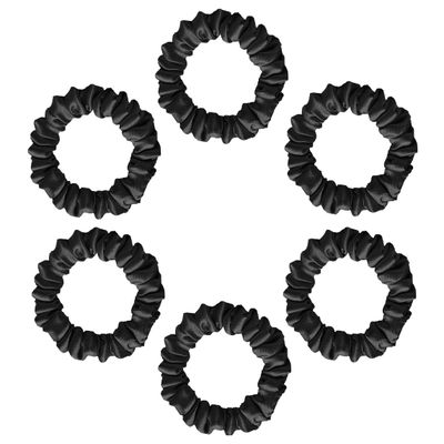 Silvr Bear Luxury Satin Skinny Scrunchies, 6 Count - Black Skinny, Hair Ties for Women, Girls and Men, Softer than Silk Scrunchies, Hair Accessories for All Hair Types