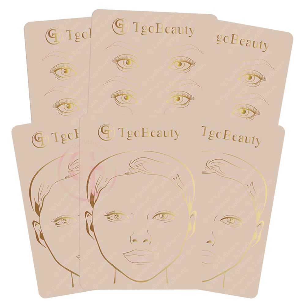 TgoBeauty Full Face Permanent Makeup Practice Skin Silicone Pink Eyebrow Practice Skin with Golden Design for Brow Lip Makeup