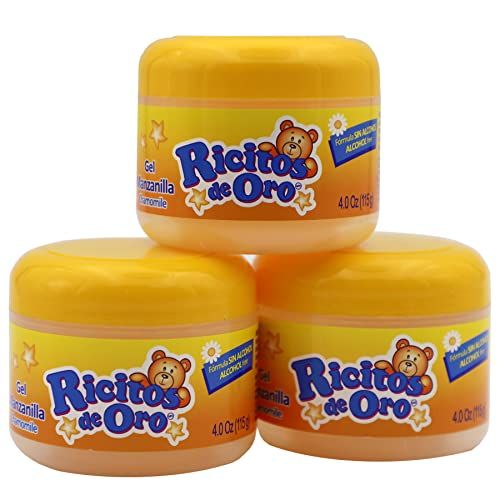 Ricitos de Oro Chamomile Hair Gel, Alcohol-Free, Hairstyling Product for Daily Use, Gentle Gel with Chamomile Extract for Children, Non-Greasy, 3-Pack of 4.05 Oz, 3 Jars