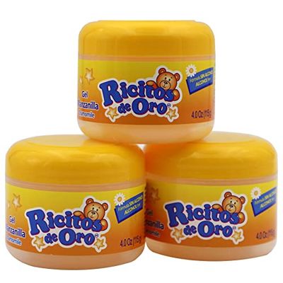 Ricitos de Oro Chamomile Hair Gel, Alcohol-Free, Hairstyling Product for Daily Use, Gentle Gel with Chamomile Extract for Children, Non-Greasy, 3-Pack of 4.05 Oz, 3 Jars