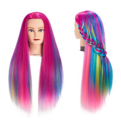 Training Head 26&quot;-28&quot; Mannequin Head Hair Styling Manikin Cosmetology Doll Head Synthetic Fiber Hair Hairdressing Training Model Free Clamp (1711W0320)