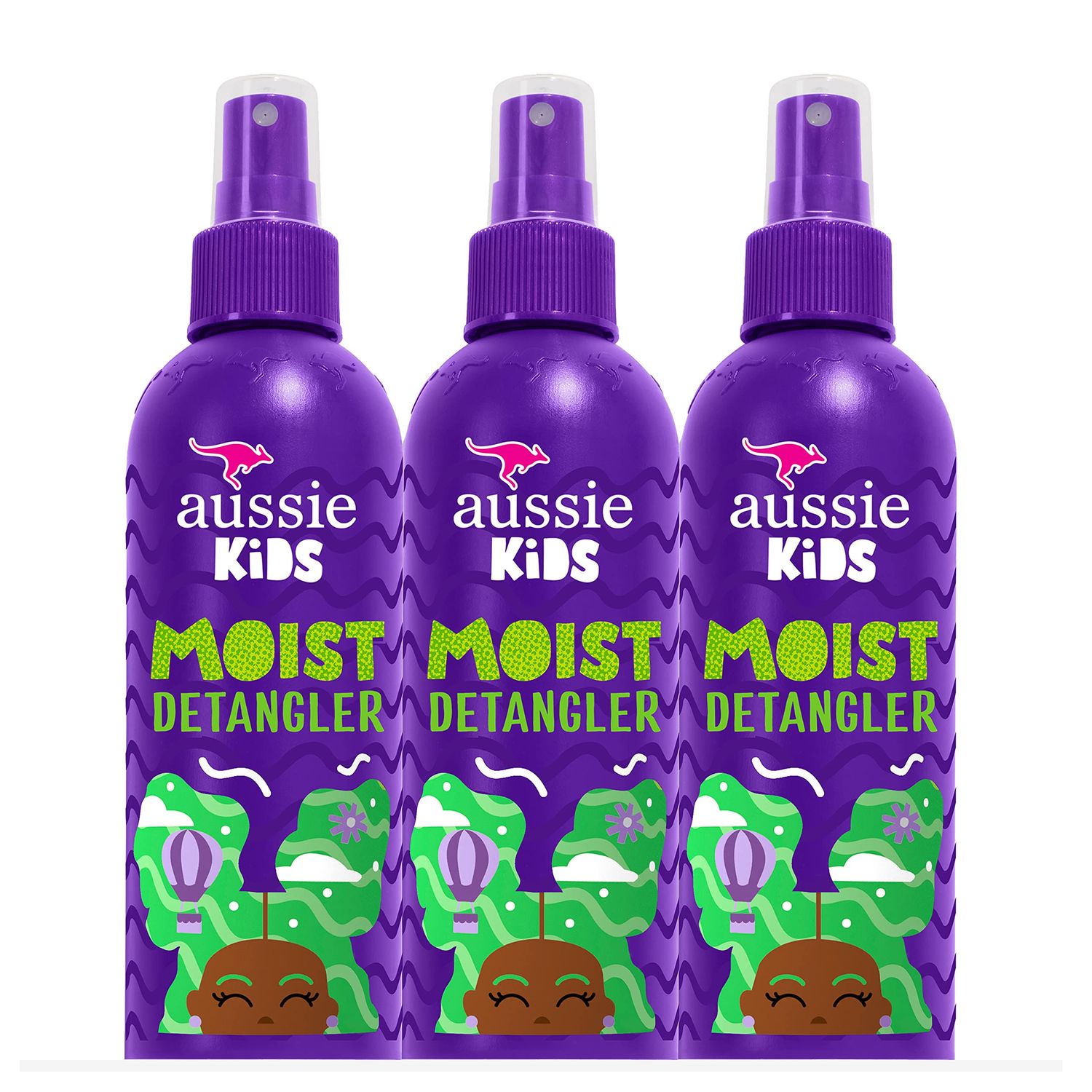 Aussie Kids Moist Detangler Spray, Sulfate &amp; Paraben Free, Moisturizing &amp; Tangle-Free Hair Care for Kids, Cruelty-Free, 8 Fl Oz Each, 3 Pack