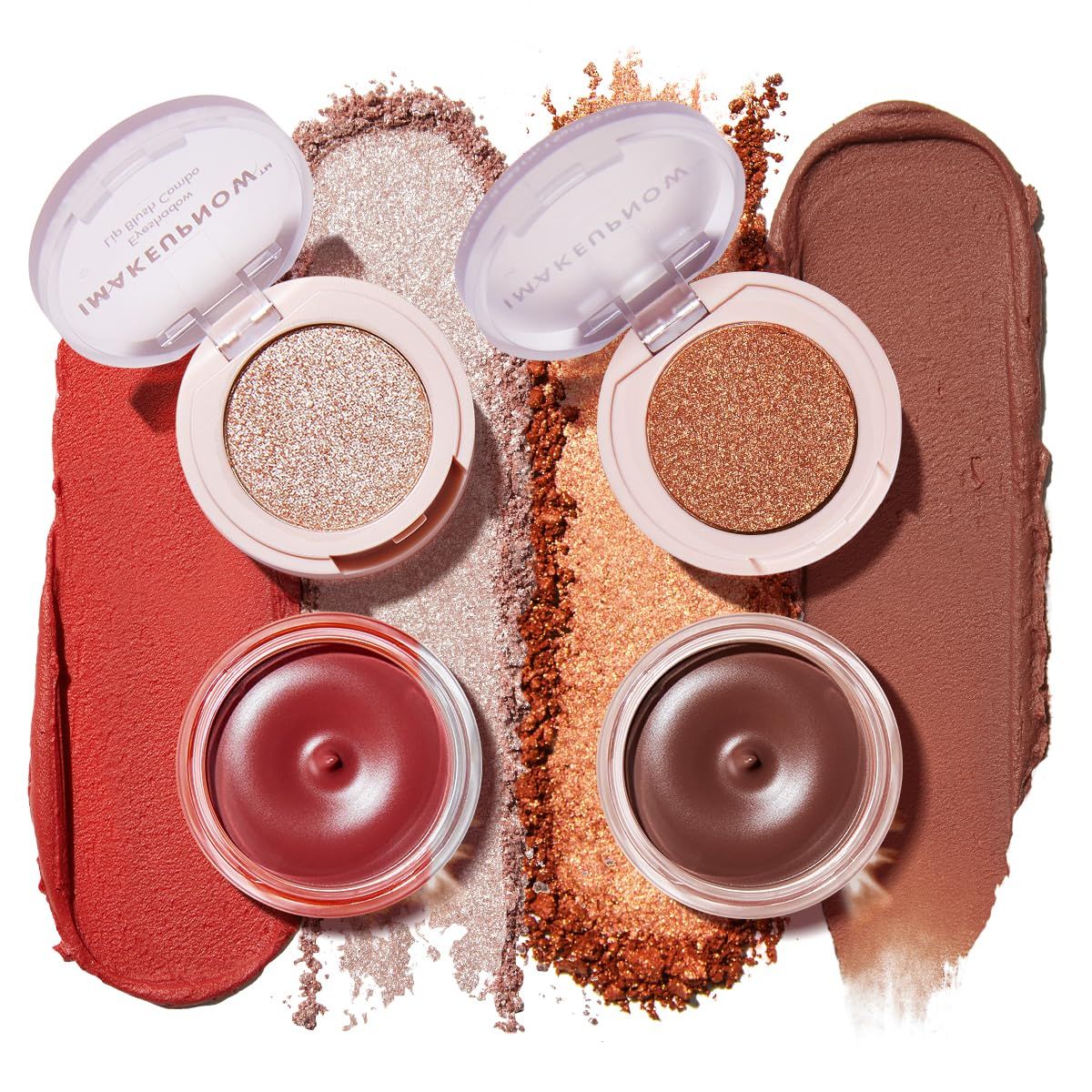 imakeupnow Cream Blush For Cheeks and Eye, Shimmer Eye Shadow Palette Pigmented Pink Blush Make Up Sets 2PCS - #001  #002