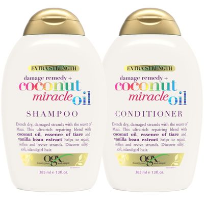 OGX Extra Strength Damage Remedy  Coconut Miracle Oil Shampoo &amp; Conditioner Set, 13 Fl. Oz. (Pack of 2)