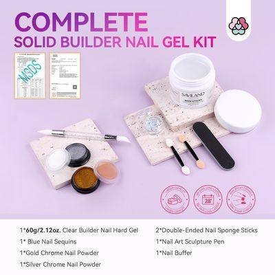 SAVILAND Solid Builder Nail Gel - 60g Large Capacity 3D Nail Gel Sculpting Gel for Nail Art Non-Sticky Hand Hard Gel Carving Gel Nail Glue Extension Gel with Sequins Chrome Nail Powder DIY Salon Home