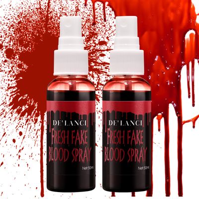 2 PCS Washable Fake Blood Spray,Halloween Fake Blood Splatter, DE&#39;LANCI Liquid Blood for Clothes,Skin and Eye Drops,Squirt Fake Blood Makeup for Vampire Monster Zombie Bride and Costumes,100g(3.53 Oz)