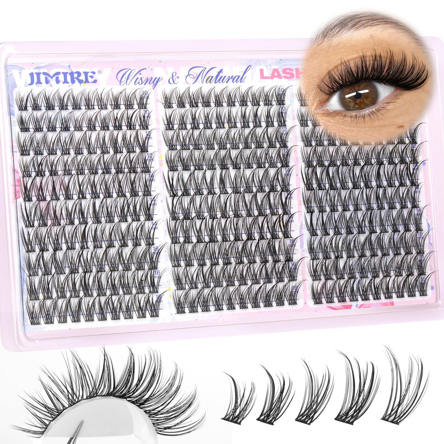 Natural Lash Clusters Wispy Eyelash Clusters 300Pcs Fluffy Cluster Eyelash Extensions C Curl Cluster Lashes 10-16MM DIY Lash Extension Soft Comfortable JIMIRE Individual Lashes