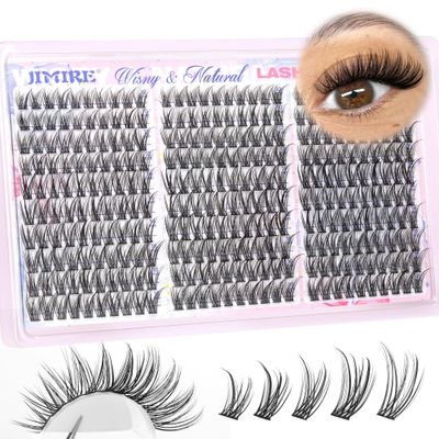 Natural Lash Clusters Wispy Eyelash Clusters 300Pcs Fluffy Cluster Eyelash Extensions C Curl Cluster Lashes 10-16MM DIY Lash Extension Soft Comfortable JIMIRE Individual Lashes