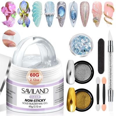 SAVILAND Solid Builder Nail Gel - 60g Large Capacity 3D Nail Gel Sculpting Gel for Nail Art Non-Sticky Hand Hard Gel Carving Gel Nail Glue Extension Gel with Sequins Chrome Nail Powder DIY Salon Home