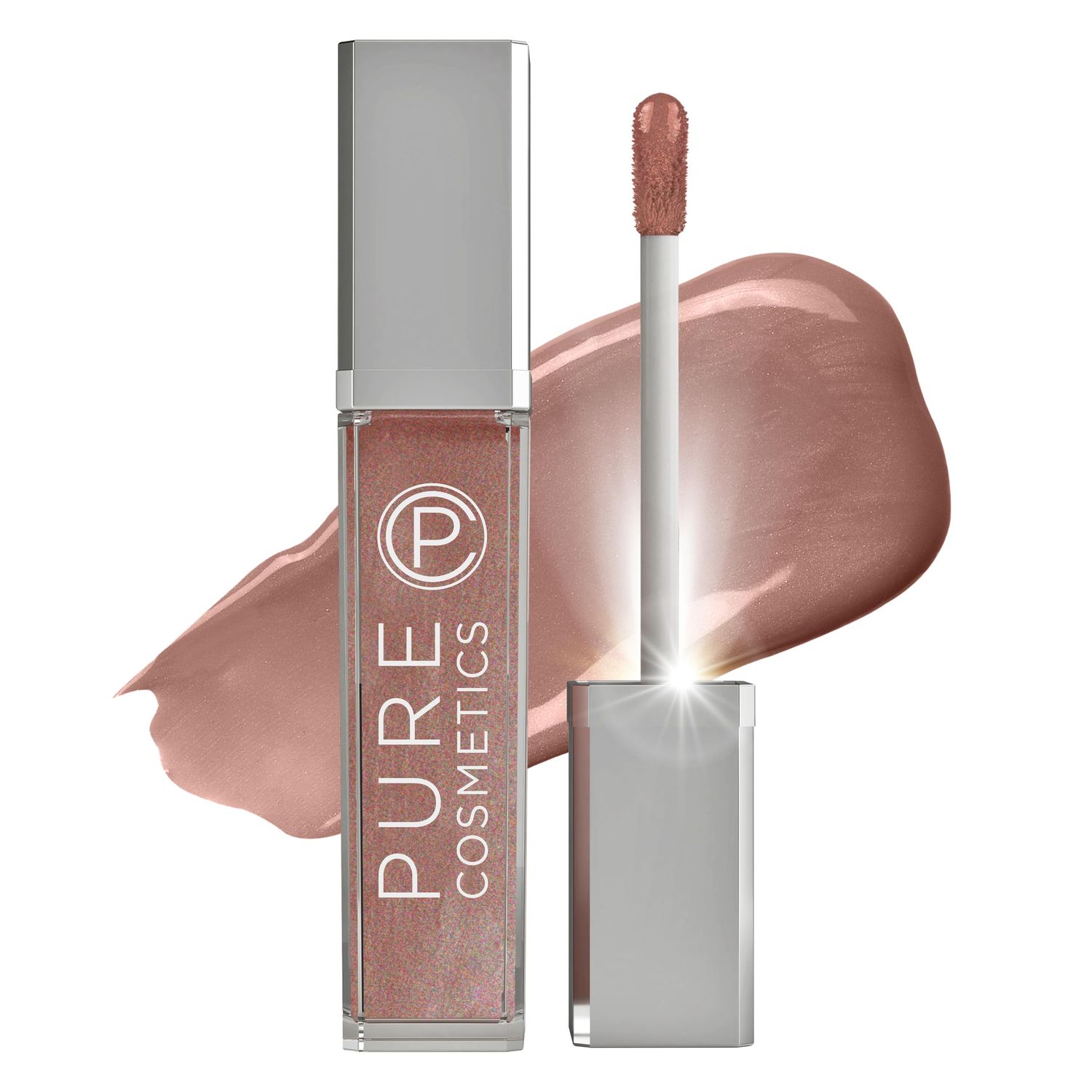Pure Cosmetics Pure Illumination Lip Gloss - LED-lit Applicator wSide Mirror - Non-Sticky, Moisturizing &amp; Hydrating Lip Glosses - Soothes &amp; Protects Dry Chapped Lips (Cosmic Latte)