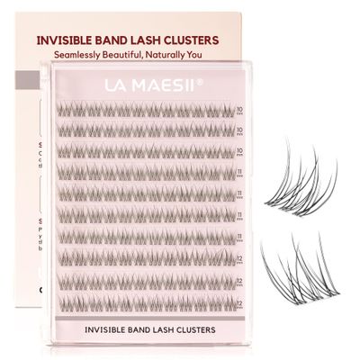 LA MAESII Lash Clusters 120Pcs Invisible Band Natural Individual Cluster Lashes 10-12mm C Curl Lash Extensions DIY Eyelash Clusters Thin &amp; Clear Band False Eyelashes(CB22)