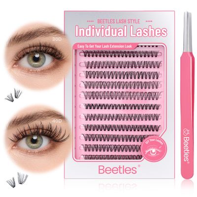 Beetles Lash Clusters 30D 40D Eyelash Clusters 280pcs Individual Lashes 10-16mm Cluster Eyelash Extensions D Curl False Eyelashes DIY Wispy Cluster Lashes (C026, 30D 40D, 10-16mm)