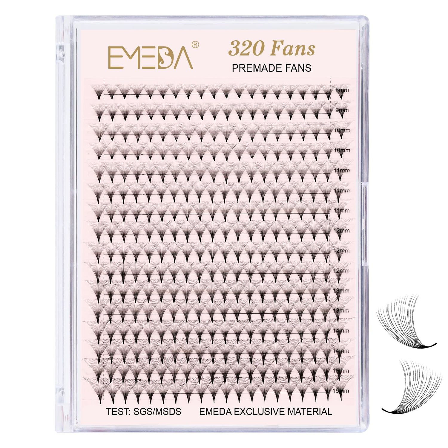 EMEDA 320 Fans Premade Lash Fans Pointy Thin Base XL Boxes Premade Fans Eyelash Extensions Stable D Curl Lash Extension Premade Fans Pre Fanned Volume Lash Extensions (20D-0.05-D-8-15mm)