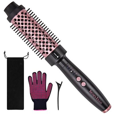 Thermal Brush 1.5 Inch Thermal Round Brush Blowout Look, Ionic Heated Round Brush with 5 Settings, Thermal Hair Brush Dual Voltage Curling Brush, New Update Round Brush for Blowout Brush, Rose Gold