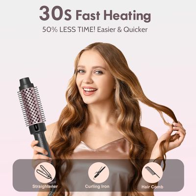 Thermal Brush 1.5 Inch Thermal Round Brush Blowout Look, Ionic Heated Round Brush with 5 Settings, Thermal Hair Brush Dual Voltage Curling Brush, New Update Round Brush for Blowout Brush, Rose Gold