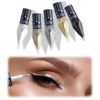 Glitter Eye Liner Liquid, 5 Colors Sparkling Diamond Eyeliner, Metallic Gold Black Silver White Eyeliner Liquid, Waterproof Lasting Shimmer Eyeliner  Eyeshadow Fluid, Dazzling Eye Makeup for Women