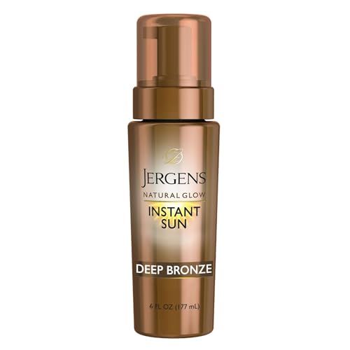 Jergens Natural Glow Instant Sun Body Mousse, Self Tanner for Deep Bronze Tan, Sunless Tanning Body Bronzer for Natural Looking Color Instantly, 6 Oz