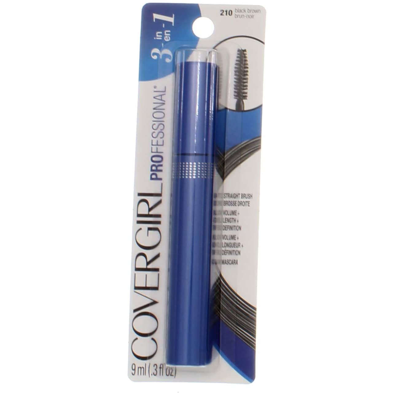 CoverGirl Professional 3-in-1 Mascara Straight Brush, Black Brown 210 0.30 oz (Pack of 4)