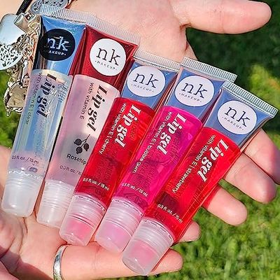 The Make-Up Artist Project 5 Pack Variety Bundle of Lip Gels With Viatmin E - Clear, Rosehip, Strawberry, Cherry, and Bubble Gum Hydrating Lip Glosses